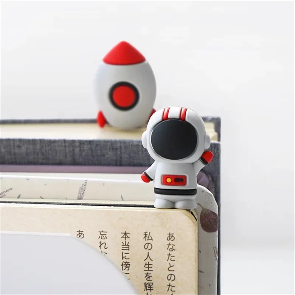 3D-Lesezeichen mit Weltraumrakete, Astronaut, Metall, kreatives Schreibwaren, Geschenk für Studenten, die gerne lesen (*10)