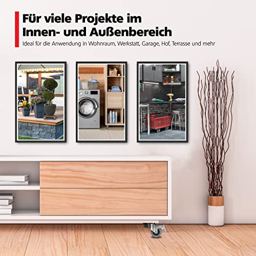 RAVN HAMAN 4er Set Möbelrollen 50 mm - Schwerlastrollen mit Bremse bis 35 kg pro Rad - Transportrollen für innen und außen - Lenkrollen für viele Bodenarten - Räder für Palettenmöbel