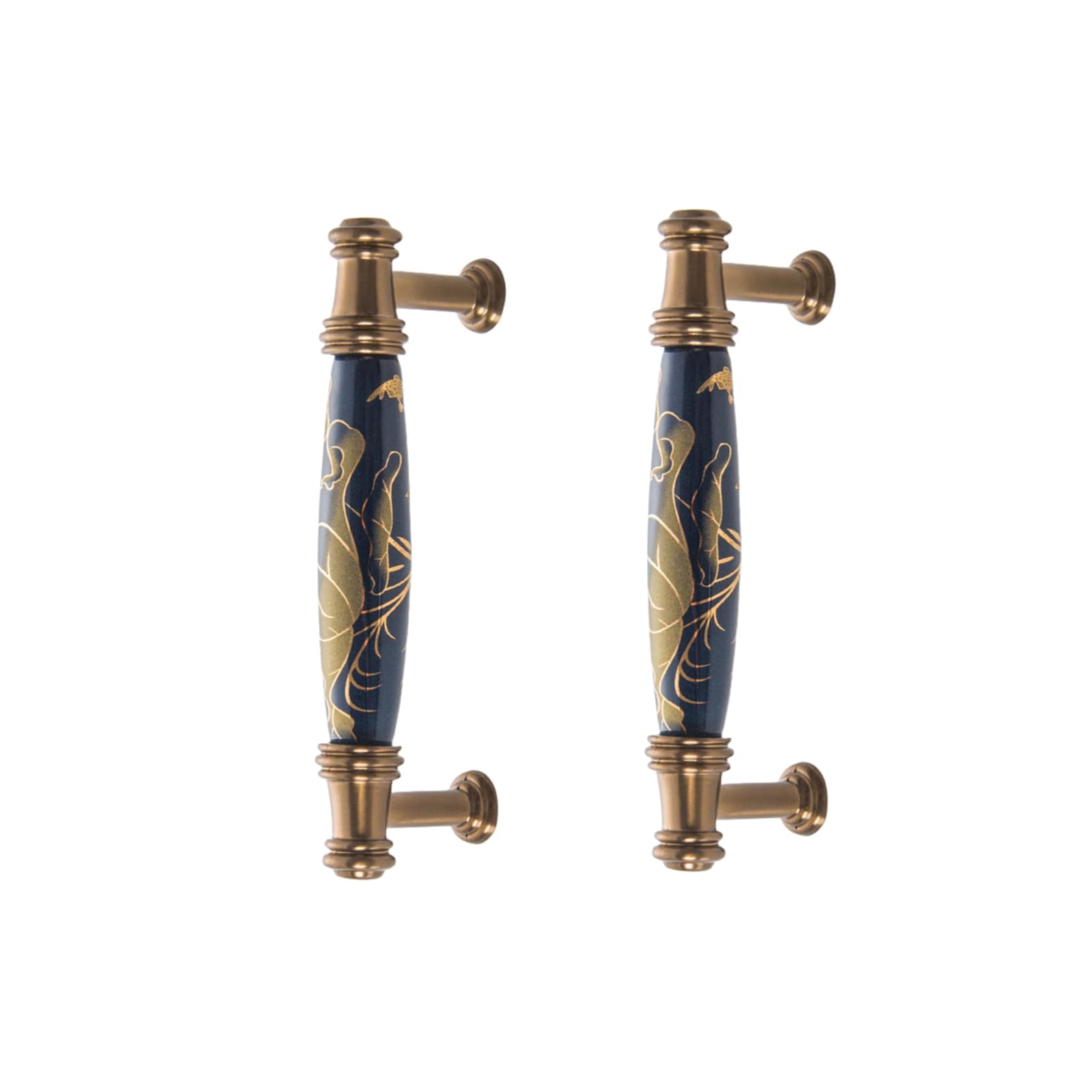 LQZAXSRDR Ceramic Cupboard Drawer Handle Knobs, Ceramic Door Knobs 2 Pcs Chinese Style Champagne Gold(119 * 18 * 38mm)
