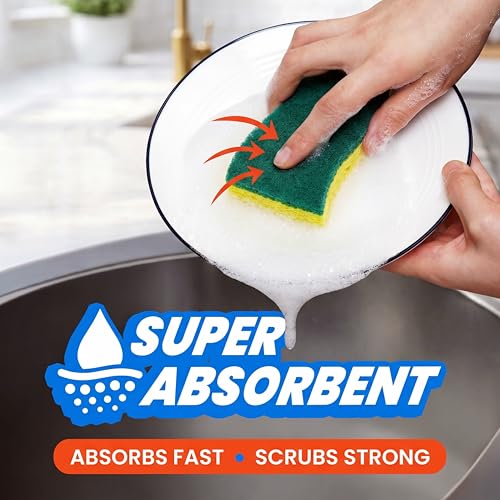 Image of SCRUBIT Sponges Kitchen Heavy Duty Dish Sponge, 30 Pack Sponges for Dishes Along with A Tough Scouring Pad -Yellow