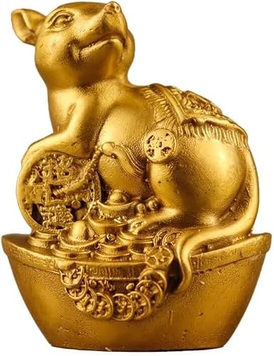 NDCNCQ Brass Rat Statues Chinese Feng Shui Zodiac Statue Small Lucky Figurine Animal Sculpture Ornament for Home Office Decor (Rat)