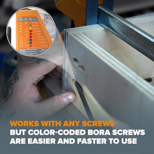 Image of BORA Automatic Pocket Hole Jig with 350 pc Pocket Hole Screw Set, Auto Adjusting Drill Guide, Pocket Hole Jig Kit for Woodworking - For Materials 1 /2 inch to 1-1 /2 inch Thick, Power Tool Accessory Jigs