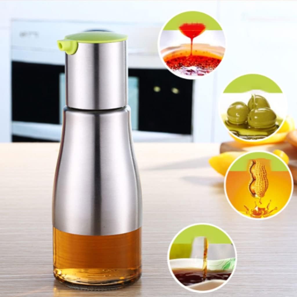 Stainless Steel Glass Oil Pot Leakproof Bottle Practical Soy Sauce Vinegar Kitchen Seasoning Juice Storage(Gray)