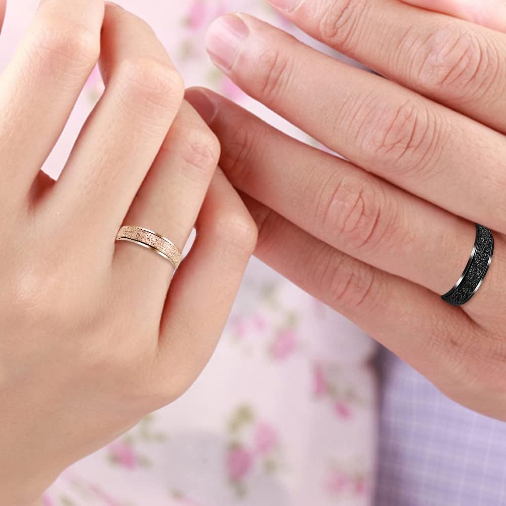 Uloveido 6mm Spinner Wedding Band Ring Spinning Rotating Anxiety Relief Rings Sandblast Glitter Finish for Women Men