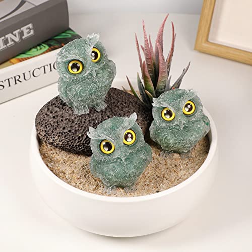 KYEYGWO Green Aventurine Cute Crystal Owl Figure Ornaments Decorative Resin Bird Statues for Home Office Table Mini Stone Animal Sculpture Talisman Micro Landscape - Image 4