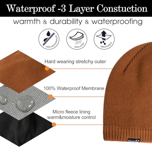 Image of Oversized L /XL /XXL DryKnit Waterproof Merino Wool Blend Beanie Fleece Lined Knit Hat for All-Weather Winter