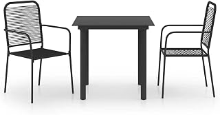 Patio Conversation Set Garden Lounge Set, 3 Piece Garden Dining Set Black Glass Table top and Steel Frame
