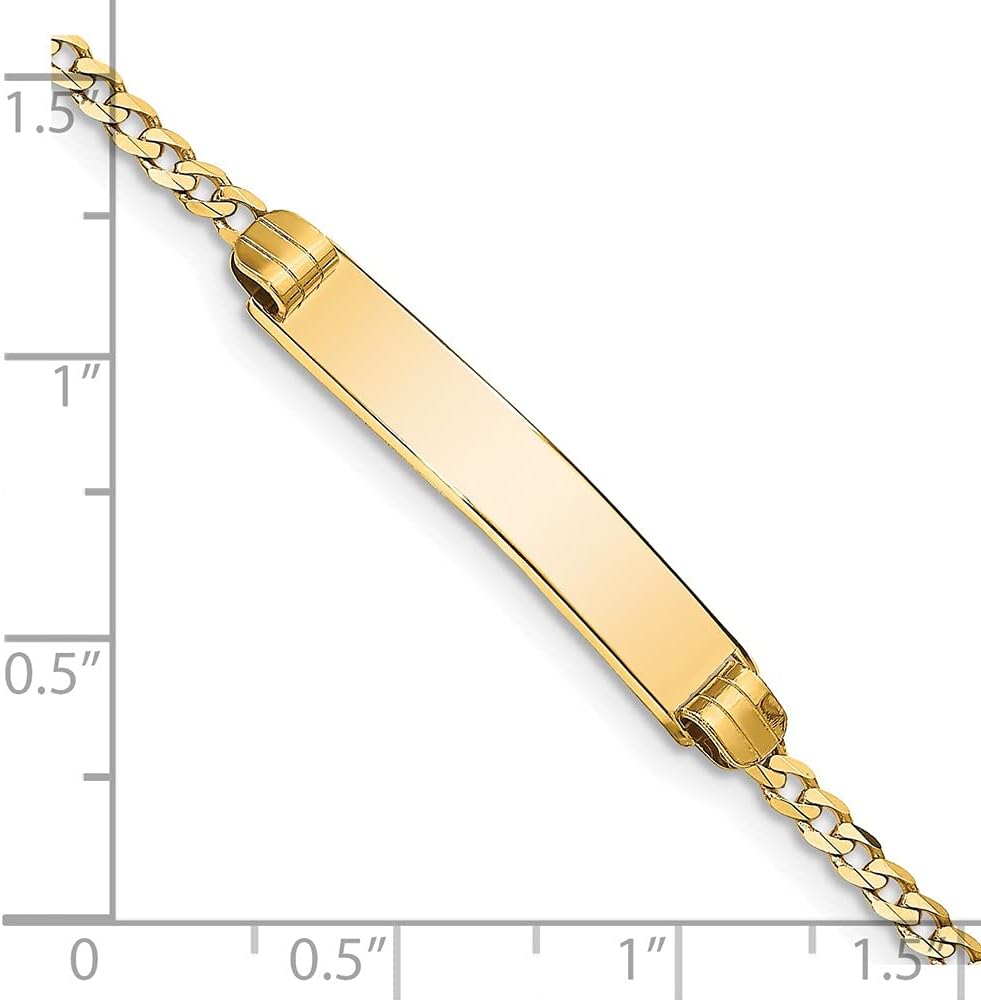 Polished Engravable Personalized Custom 14K Yellow Gold Curb Link ID Bracelet For Men or Women Length 7 inches Width 5 mm