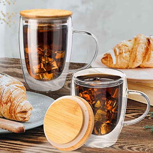 Eccliy 8 Pcs 12Oz Double Walled Glass Coffee Mugs With Bamboo Lids Insulated Glass Coffee Cups Clear Tea Mug Glass Tea Cups With Handles For Hot Or Iced Coffee Milk Tea Beverage Cappuccino Latte #TOP3