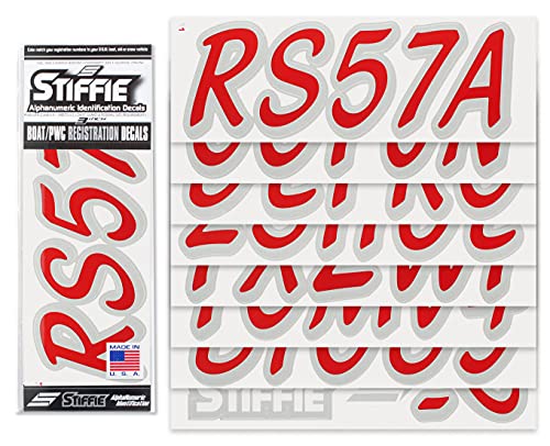 Image of Whipline Solid Red /Silver 3 inch Alpha-Numeric Registration Identification Numbers Stickers Decals for Boats & Personal Watercraft