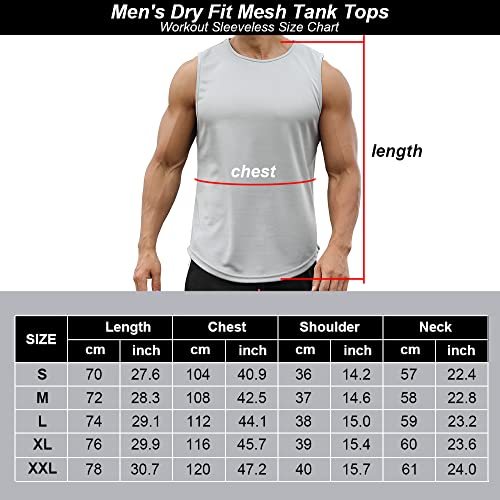 Meioro Men's Mesh Tank Top Shirt Quick Drying Sleeveless Shirts Fitted Muscle Tank Tops Sport Round Neck T-Shirt Grey #TOP6