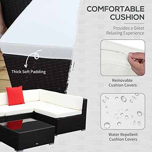 Outsunny 7-Piece Patio Furniture Sets Outdoor Wicker Conversation Sets All Weather Pe Rattan Sectional Sofa Set With Cushions & Tempered Glass Desktop, Cream White #TOP4