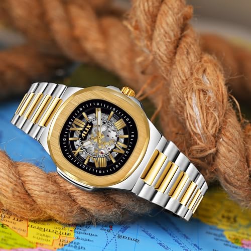 Image of ALIX AL2904 Automatic Mechanical Self-Winding Skeleton Dial 30 ATM Waterproof with Stainless Steel Band Wrist Watch
