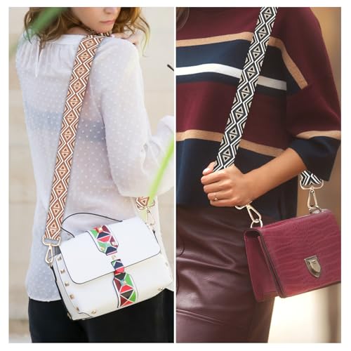 Image of 2 Pack Adjustable Crossbody Purse Straps,1.5 inch Wide Replacement Shoulder Straps for Handbags, Retro Jacquard Embroidered Multi-Pattern Bag Strap for Crossbody & Shoulder Bags