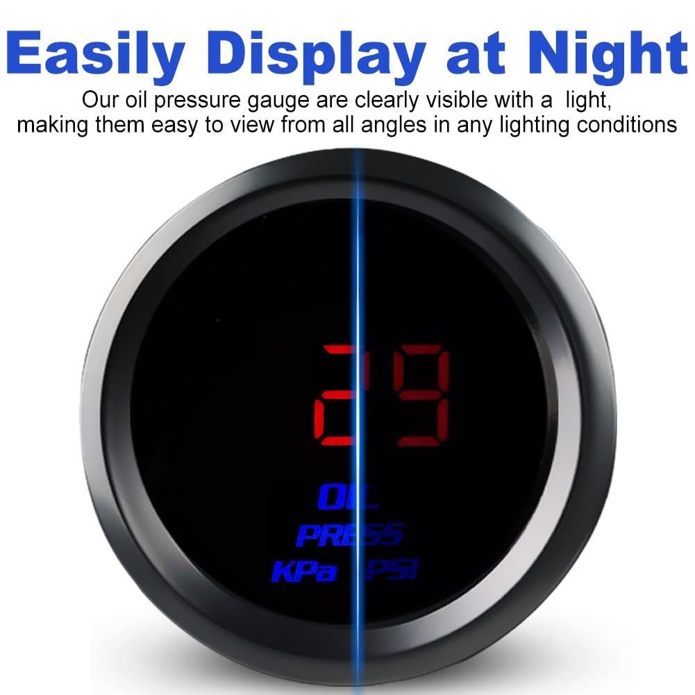 WATERWICH 2inch 52mm Oil Pressure Gauge Kit KPA/PSI for Car Truck Marine Vehicle Automotive
