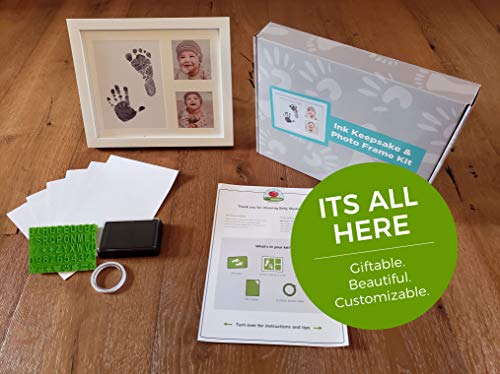 Ultimate Baby Ink Handprint Footprint Kit & Frame – With Premium Stencil To Personalize, Photo Picture Frame, Safe Ink Pad Stamp, Paper & Gift Box. For Baby Shower, Newborn, New Mom, Registry Gift. #TOP5