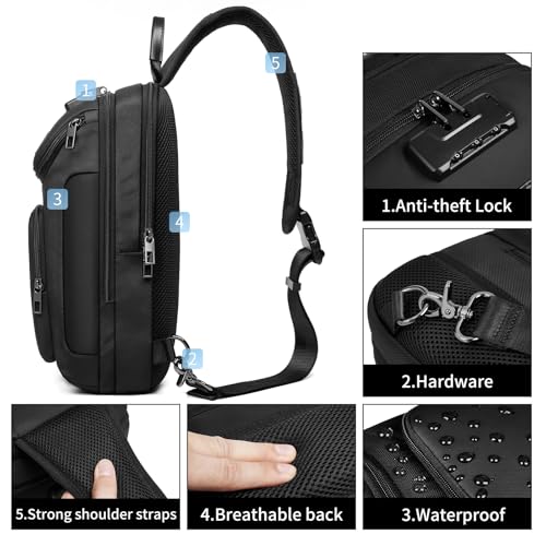 OZUKO Sling Backpack Sling Bag Crossbody Backpack Shoulder Casual Daypack Rucksack for Men (Gray)4