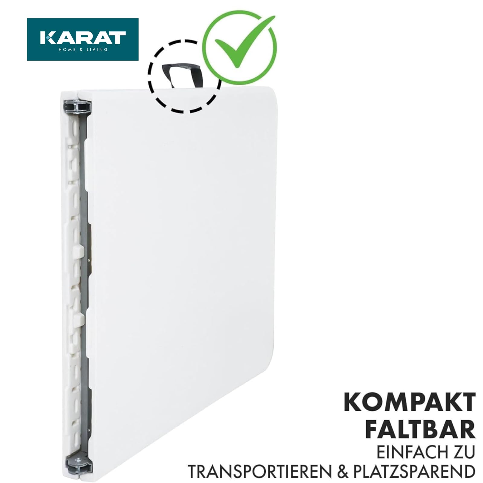KARAT - Mesa de jardín plegable de plástico 180 x 75 cm - Mesa buffet con asa - Mesa plegable para jardín, terraza y balcón - Mesa de camping para 6 personas (Akita)
