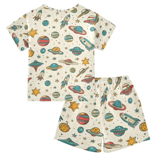 ALAZA Planet Solar System Star Cartoon Pajamas Set Short Sleeve Cotton Sleepwear Summer Pjs 2 Piece 5-14Y2