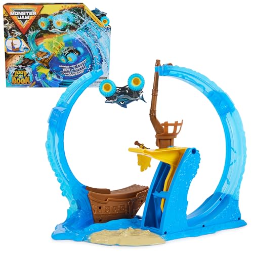 Monster Jam, Megalodon Loop of Doom Stunt Playset with Exclusive 1:64 Scale Die-Cast Monster Truck for Kids Toys for Boys Ages 3 4 5 6 and Up by Monster Jam - Used condition - US$24.42