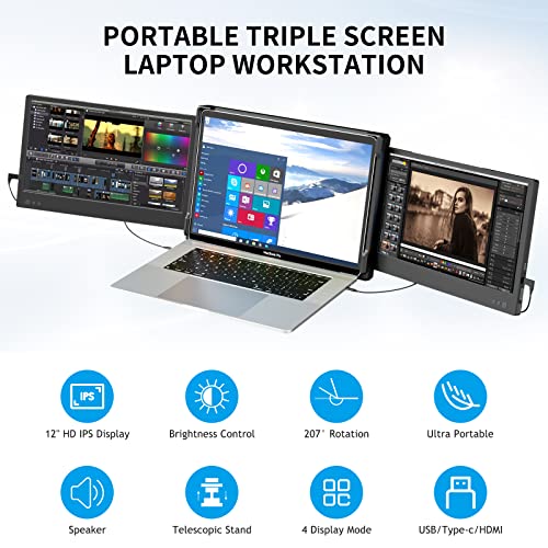 P2 Triple Portable Monitor For Laptop Screen Extender Dual Monitor Extender 12 Inch Fhd 1080P Ips Display Extender Usb-A/Type-C/Hdmi/Speakers For 13-16 Inch Notebook Computer Mac Windows Phone #TOP1