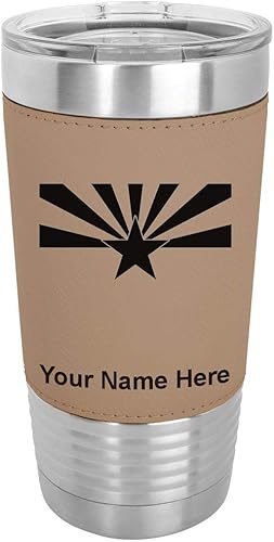Miniatura 9 de LaserGram Vaso aislado al vacío de 20 onzas bandera de Arizona grabado personalizado incluido piel sintética gris