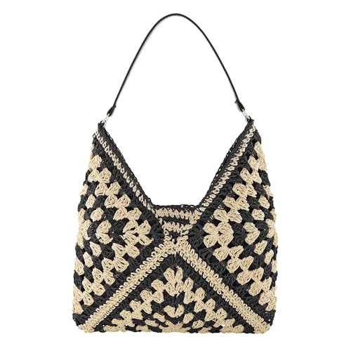Image of Ayliss Straw Beach Bag Bucket Tote Handbag Women Shoulder Bag Hand Woven Summer Beach Purse Weaving Beach Bucket Bag