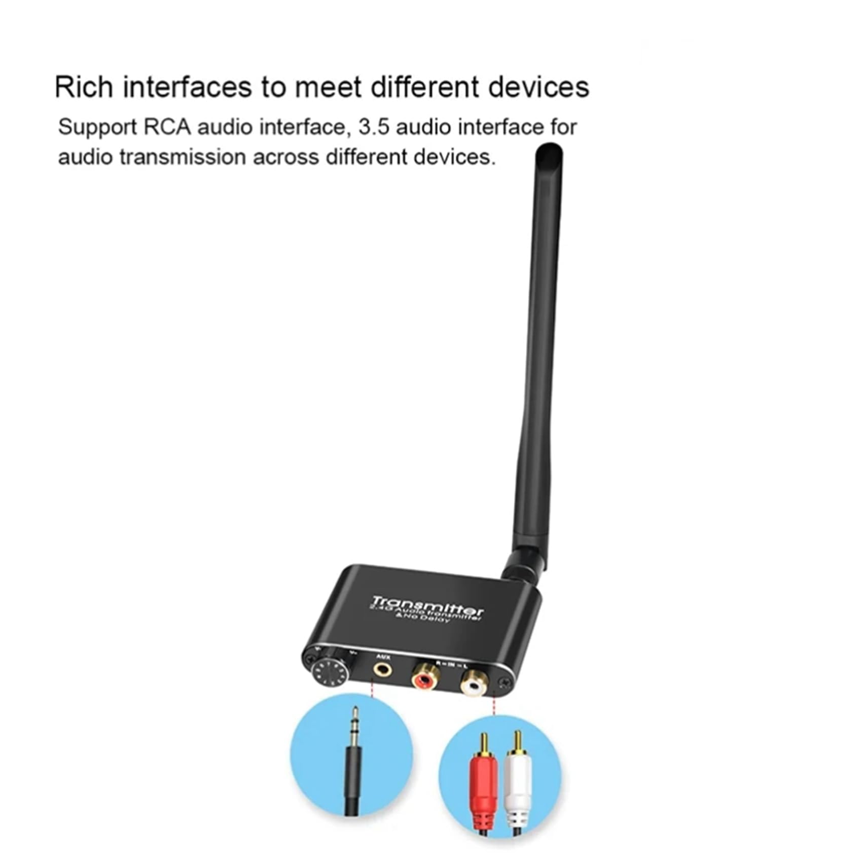 2X Transmisor y Receptor de MúSica de Audio InaláMbrico 50M 2.4G con Adaptador de Audio InaláMbrico R/L de 3,5 mm para DVD TV Computadora CD