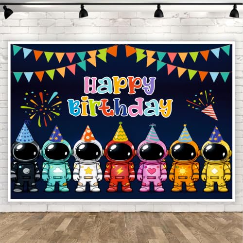 Image of Space Adventure Theme Birthday Backdrop | Galaxy Mission Happy Birthday Banner | Kids Photo Booth Background (Pack of 1, Size: 4x3 Feet)