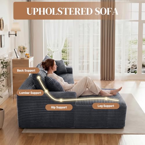 Image of 108 inch L Shaped Cloud Boneless Sectional Couches for Living Room, Modern Comfy Modular Deep Seat Memory Foam Compressed Corduroy Sofa Oversized Left Facing Chaise, No Assembly Required, Grey