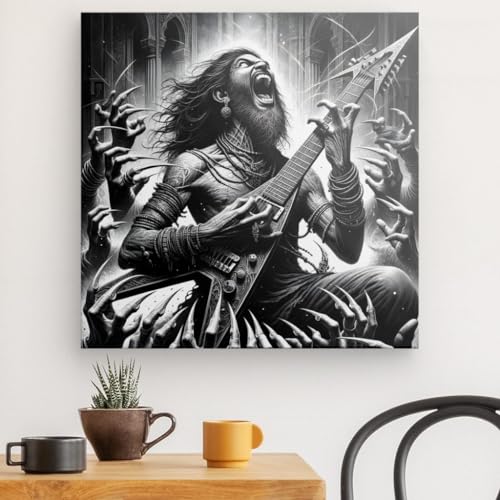 Art noir photoréaliste musique métallique toile déco 60x60
