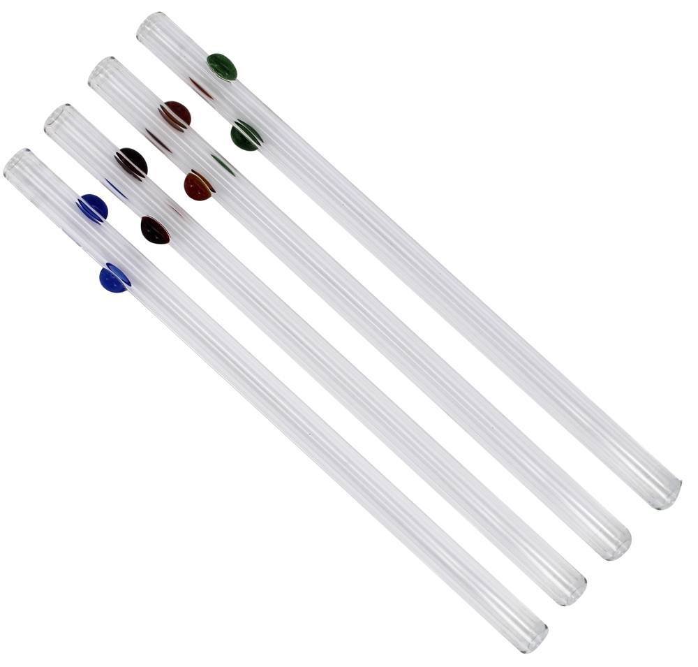 Glass Dharma Decorative Dots 5 Piece Multicolored Glass Drinking Straw Set with Brush, 12mm x 9 Inch