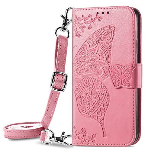 Étui cuir Google Pixel 7 Pro gaufrage papillon haute finition - Rose