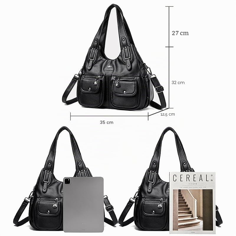 Borsa Bauletto Hobo Borsa a mano con Tracolla da Donna in Pelle Sintetica Borsa a spalla Donna Sacchetto Moda Borse Manici Lunghi Borsetta Borsa a tracolla Nero