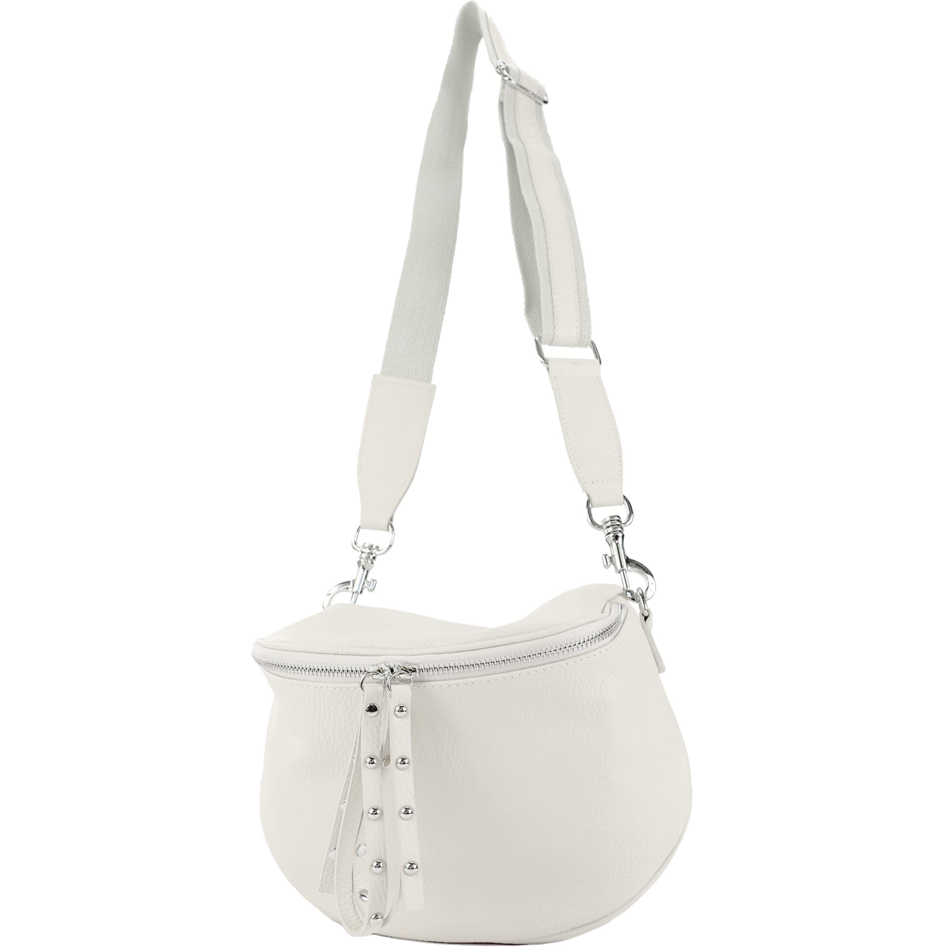 modamoda de - T236 - Bolso bandolera pequeño pequeño de piel italiana, Blanco, S