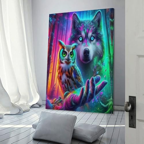 Decoration murale loup haut de gamme sur toile peinture salon 60x90