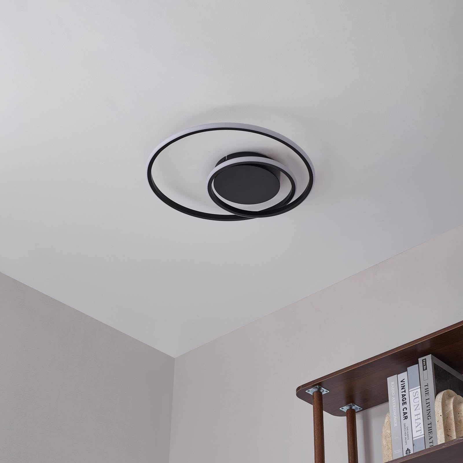 Lindby Bombillas LED lámpara de techo en negro, plafón redondo | lámpara de salón, moderno, 3000 k blanco cálido, de aluminio para comedor, pasillo, sala de estar, salón
