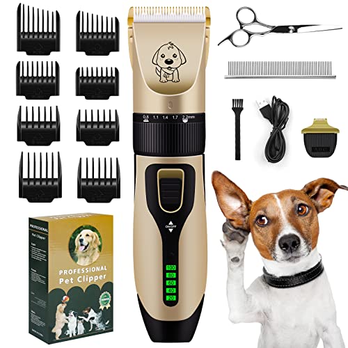 Schnurlose Hundeschermaschine, wiederaufladbare Hundeschermaschine mit 8 Stück Grenzkämmen, Schermaschine für Hunde Katzen Haare Haustier Rasierer Cover