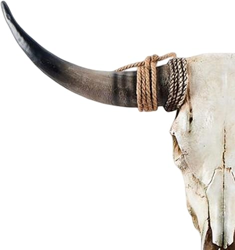Miniatura 5 de KLKCMS Figura decorativa de cabeza de animales para colgar en la pared, escultura artificial de calavera de vaca de cuerno largo para gabinete,