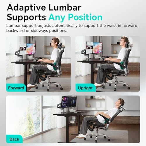 Ergonomic Office Chair,Office Chair with Tilt Function,Mesh Office Chair with Footrest,Ergonomic Chair with Adaptive Backrest, Adjustable Headrest and Flip-Up Armrests image 4