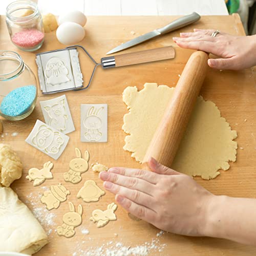 Upgraded Embossing Rolling Pin With 32 3D Cookie Molds, Plastic Cookie Cutters, Engraved Embossed Rolling Pin With Cartoon, Animals, Car Patterns For Baking Cookies, Christmas Gift For Kids Adults #TOP5