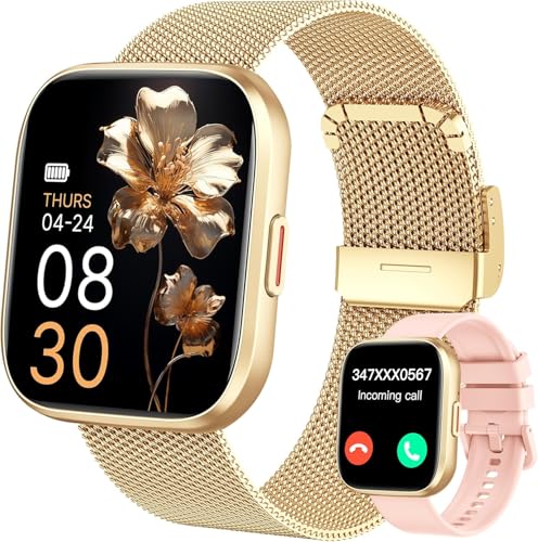 TAPPODO Smart Watches for Women, 1.91"HD Fitness Watch with Bluetooth Calling, Health Tracker for Sleep/Heart Rate/SpO2, 120+ Sports, 200+ Dials, IP68 Waterproof, Smart Watch for Android iOS (Gold)