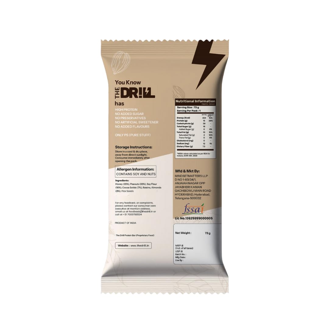 The Drill - Protein Bars, Nutty Cocoa- 15g Protein (Pack of 8) – No Added Sugar, No Preservatives, 100% Natural Ingredients - Only Pure Stuff – Healthy Snack for Gym, Work & Travel — Amazon image 5