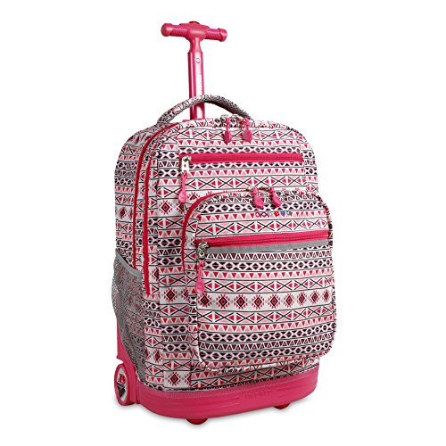 J World New York Sundance Rolling Backpack Girl Boy Roller Bookbag, Skandi Pink, One Size