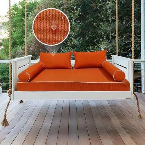 Image of Outdoor Daybed Cushion Cover Twin,Daybed Mattress Bolster Pillow Fitted Sheet Cover,Twin Size Outdoor Daybed Cushion Covers (Spice Orange, 75 * 39 * 6in)