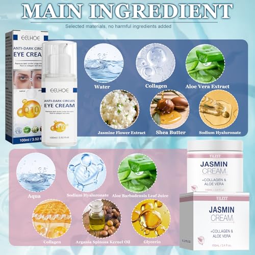 2 Stück Jasminsalbe Plus + Jasmin Salbe Augen, Jasminsalbe Augenringe Schlupflider, Aktiv-Jasminsalbe, Jasmin Creme Augenringe Gegen TräNensäcke, Augen- und Gesichtspflege für Damen und Herren