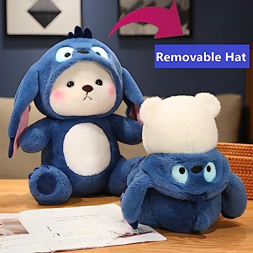 Image of Bilibang Cartoon Plush Cross-Dressing Teddy Bear Plush Toy, Cute Teddy Bear with Removable Stitchhat (Blue StitchBear, 26 inch / 3.4 lb)