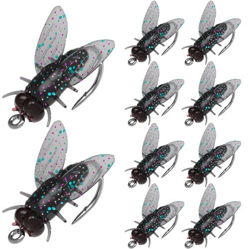 Equipo de pesca con mosca, cebo de mosca, juego de señuelos voladores, aparejos de pesca con mosca, juego de surtido de pesca con mosca, cebo suave, gancho de mosca, 10 anzuelos de mosca, cebo suave