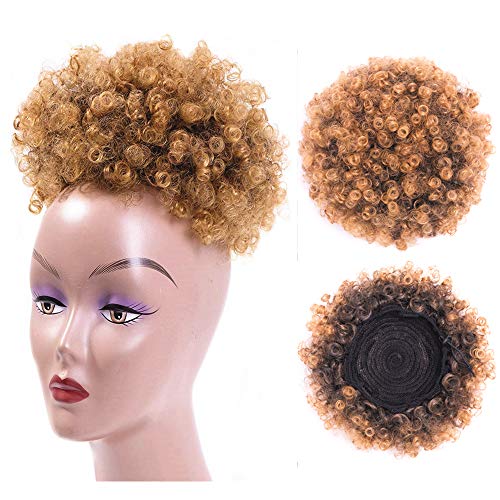 High Puff Afro Ponytail Drawstring Short Afro Kinky Curly Pony Tail Clip in on Synthetic Curly Hair Bun Made of Kanekalon Fiber Puff Ponytail Wrap Updo Hair Extensions with Clips (T1B/27)