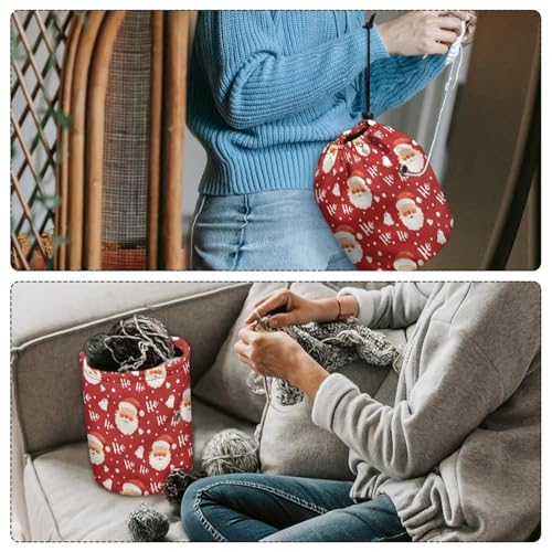 Image of Sellikakes Christmas Santa Claus Crochet Storage Case Yarn Holder, Knitting Crochet Bag Organizer Store Crocheting Project Needles Sewing Accessories